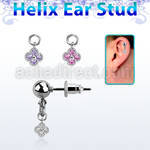 erbdz411 ball shaped steel helix ear stud w small flower w czs