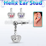 erbdz590 piercing oreja bola acero quirurgico colgante corona zirconia plata & distribuidor mayorista