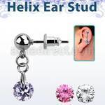 erbz372 316l steel helix ear stud ball with dangling round cz