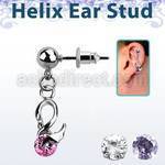 erbz376 316l steel helix ear stud ball with swan w cz body