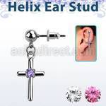 erbz394 316l steel helix ear stud ball with cross w prong cz