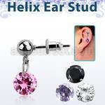 erbz407 316l steel helix ear stud ball with dangling cz stone