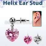 erbz529 316l steel helix ear stud ball with dangling heart cz