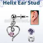erbz59 316l steel helix ear stud ball with wire heart w cz
