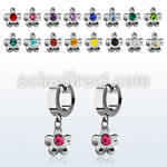 erh399 steel huggies earrings w dangling flower w a big crystal