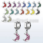 erh401 steel huggies earrings w dangling moon w crystals