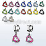 erh402 steel huggies earrings w dangling crystal studded heart