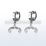 erh516 steel huggies earrings w dangling french mustache