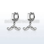 erh519 steel huggies earrings w dangling happy mustache