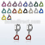 erh542 steel huggies earrings w a heart shaped crystal dangling