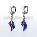 erh553 steel huggies earrings w dangling confederate flag