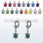erh574 steel huggies earrings w dangling crystal turtle