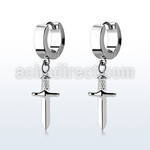 erh768 pair of steel huggies earrings w dangling dagger