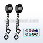 erk652 black steel huggies earrings w dangling handcuffs