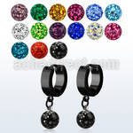 erkfr8 black steel huggies w dangling 8mm multi crystal ball