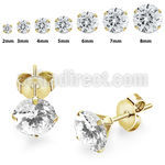 estzr gold pvd plated 316l steel prong ear studs cz