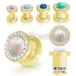fgscpco gold pvd plated steel flesh tunnel synthetic opal