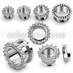 fspcz 316l steel flesh tunnel w rim of prong set cz stones