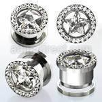 fszc 316l steel screw fit tunnel w star cz crystal rim