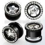 ftszc black 316l steel screwfit tunnel star cz crystal rim