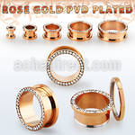 fttscpc rose gold pvd plated 316l steel flesh tunnel w crystals