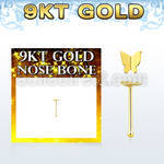 g9bbt2 9kt gold nose bone w a 2.5mm butterfly shaped top