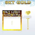 g9bht 9kt gold nose bone w a 2.5mm plain gold heart shaped top