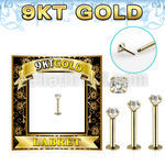 g9lbz 9k gold labret 16g threadless push pin top cz