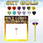 g9nbhm1 9kt gold nose bone, 22g w 3mm heart shaped prong set czs