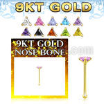 g9nbtm1 9kt gold nose bone 22g w 3mm prong set triangle cz