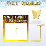 g9sbt2 9kt gold nose screw w a 3.5mm plain gold butterfly top