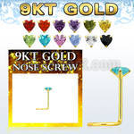 g9szhm1 9kt gold nose screw 22g w 3mm heart shaped prong set cz