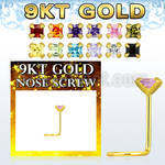 g9szqm1 9kt gold nose screw, 22g with a 2mm square prong set cz