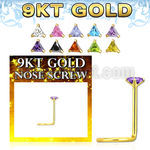 g9sztm1 9kt gold nose screw 22g w3mm triangle shaped prong set cz