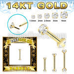 gbbz 14k gold threadless push pin barbell 16g prong set cz