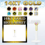 gbizms bio flex labret w 14kt gold top w 1.5mm round cz stone