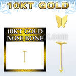 gibbt2 10kt gold nose bone, w plain gold butterfly shaped top