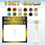 gibizms bio flex labret w 10kt gold top w 1.5mm round cz stone