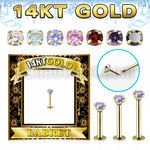 glbz solid 14k gold labret w thread less push in top w cz