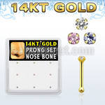 gnb1x box w 14kt gold nose bone 20g w 1.5mm round prong set cz