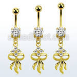 gold steel belly banana w dangling flower & bow design