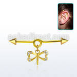 gold steel industrial loop barbell w crystal dragonfly