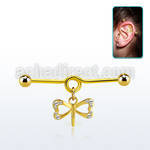 gold steel industrial loop barbell w small dragonfly