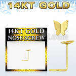 gsbt2 14kt gold nose screw with plain gold butterfly top