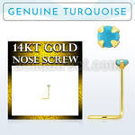 gscge7 14kt gold nose screw w 2mm prong set turquoise stone