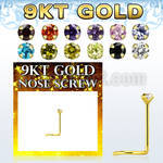 gsczm9 9kt gold nose screw w 1.5mm round prong set cz stone