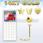 gsmsh box of 14kt gold nose screws with gold tops in shapes