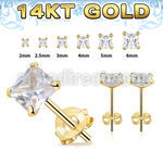 gzq one pair 14k gold ear studs square prong cz