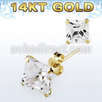 gzq6 pair of 14kt gold ear studs with 6mm prong set cz stone