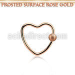 hcrr16f3 rose gold steel heart ball closure ring w frosted ball